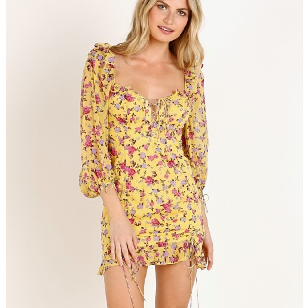 For Love And Lemons || Beaumont Mini Dress Yellow Floral